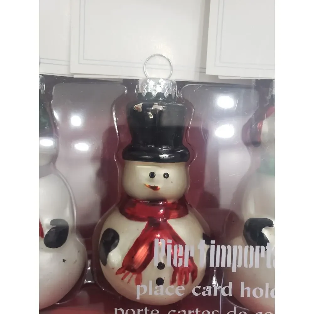 Christmas Snowmen Place Card Holders Pier 1‎ Imports Glass Ornaments Table Top